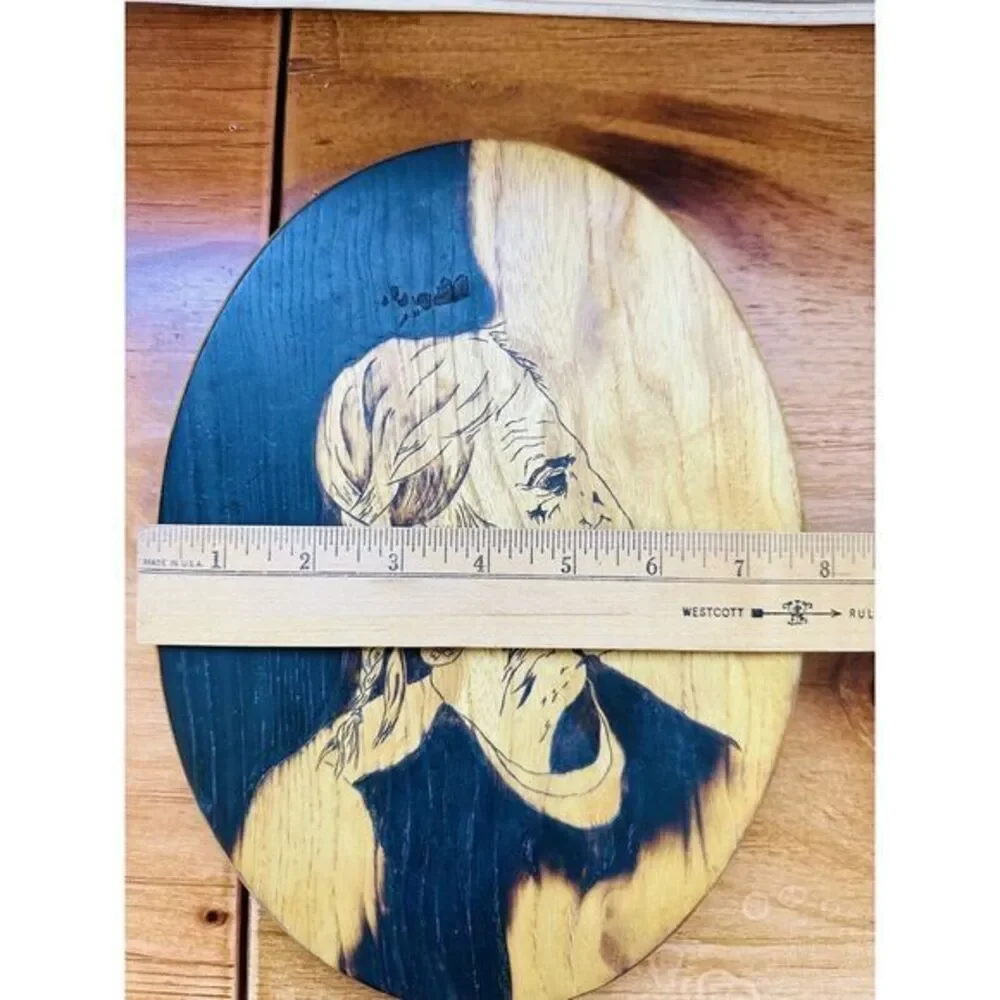 Artisan Hand Made Wood Burned Native American Wall Plaque 1976‎ VTG See Photos